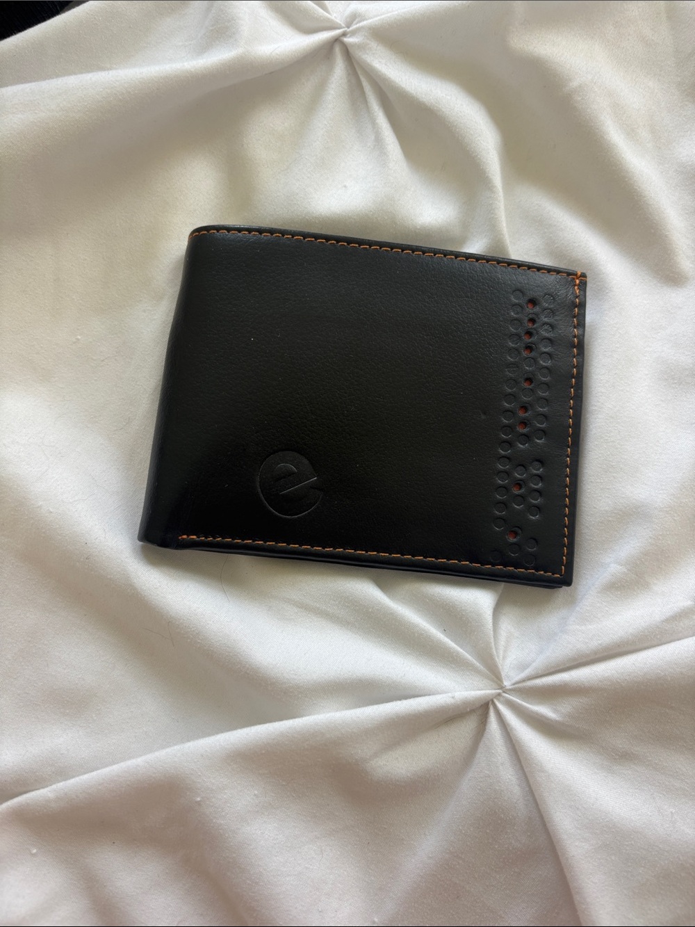 Men's Black Leather Card & Key Holder Wallet with Orange Stitching